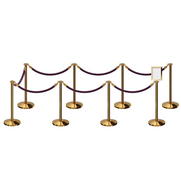 Montour Line Stanchion Post & Rope Kit Pol.Brass, 8FlatTop 7Purple Rope 8.5x11V Sign C-Kit-7-PB-FL-1-Tapped-1-8511-V-7-PVR-PE-PB